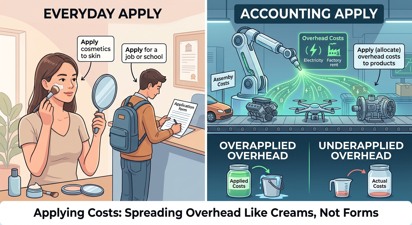 A comparison of 'apply' in daily life versus in accounting